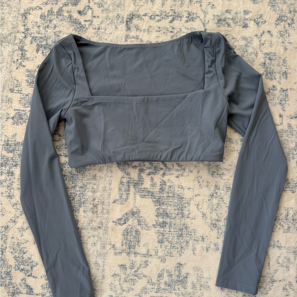 Blue Long Sleeve Crop Top